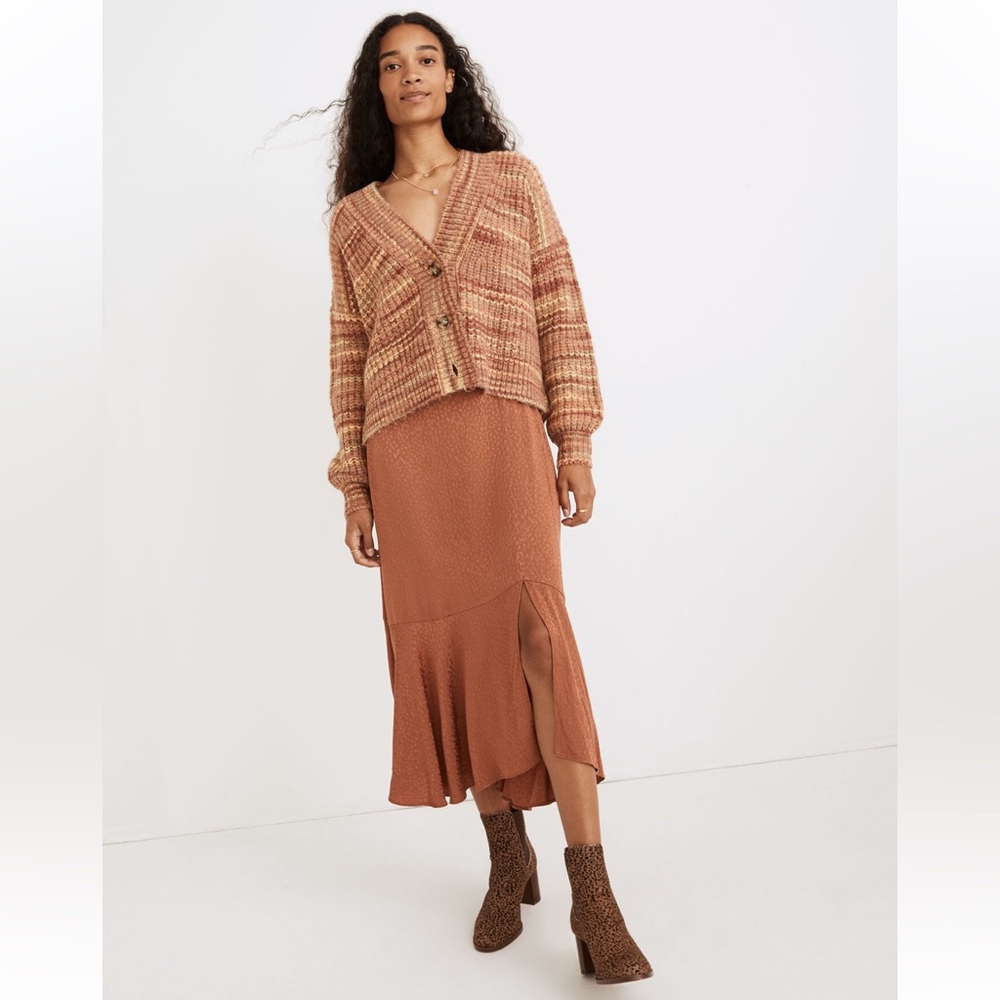 Madewell flounce-hem midi skirt in cheetah jacquard